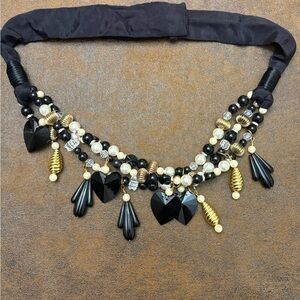 Vintage 80-90s piece - Carolyn Tanner Black and Gold Beaded Necklace